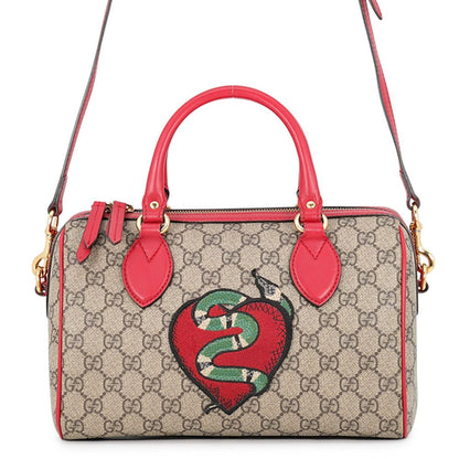 Gucci Handbag Boston Snake Heart GG Supreme Leather 2-Way Shoulder Holiday