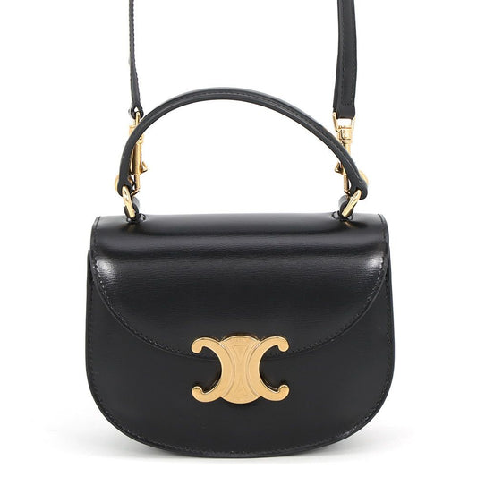 Celine Triomphe Mini Besace Clair Calf Leather Mini Bag 2-Way Shoulder Black