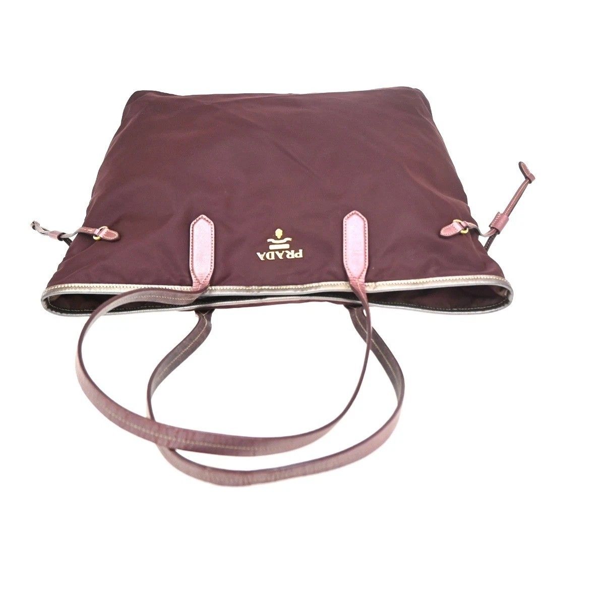 Prada Tessuto Tote Shoulder Bag Bordeaux Nylon Leather — view 5