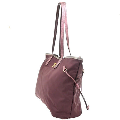 Prada Tessuto Tote Shoulder Bag Bordeaux Nylon Leather — view 2