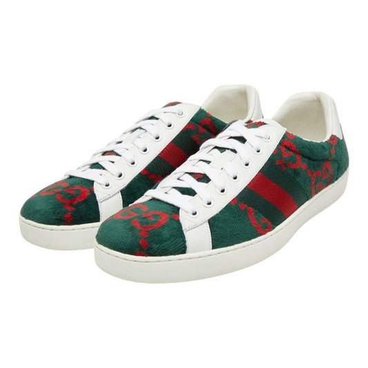Gucci GG Terry Cloth Green Red Pile Leather Sneakers 9