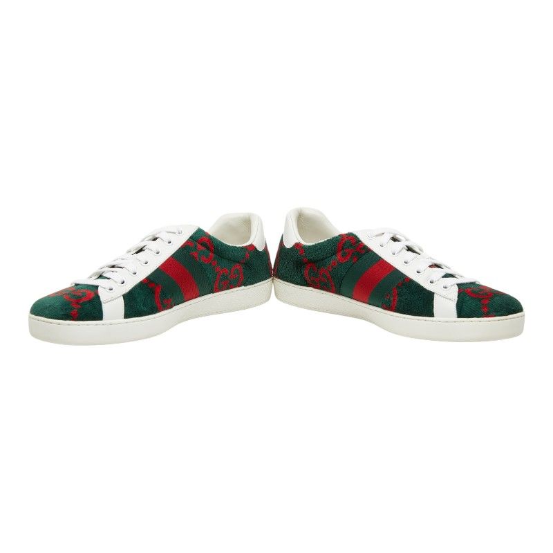Gucci GG Terry Cloth Green Red Pile Leather Sneakers 9 — view 3