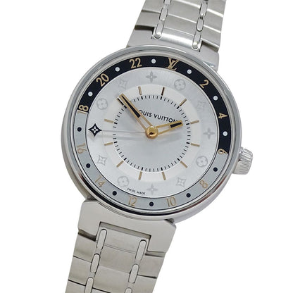 Louis Vuitton Watch Tambour Moon Dual Time Quartz Stainless Steel Silver