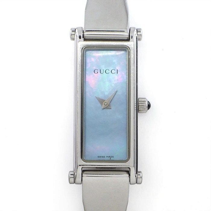 Gucci Watch Bracelet Bangle Horsebit Rectangular Blue Mother of Pearl Dial SS
