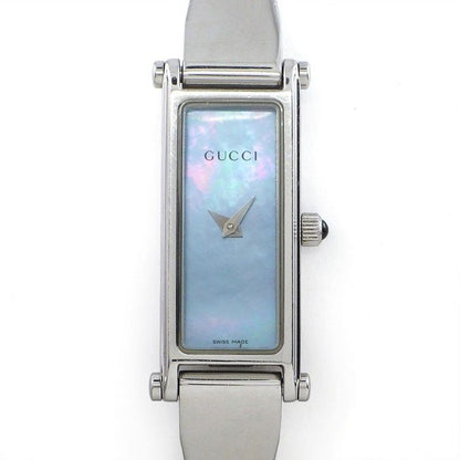 Gucci Watch Bracelet Bangle Horsebit Rectangular Blue Mother of Pearl Dial SS