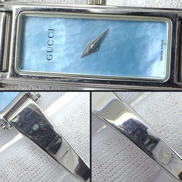 Gucci Watch Bracelet Bangle Horsebit Rectangular Blue Mother of Pearl Dial SS — view 7