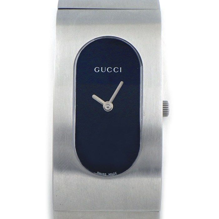Gucci Watch Bangle Black Dial Satin SS Quartz Analog