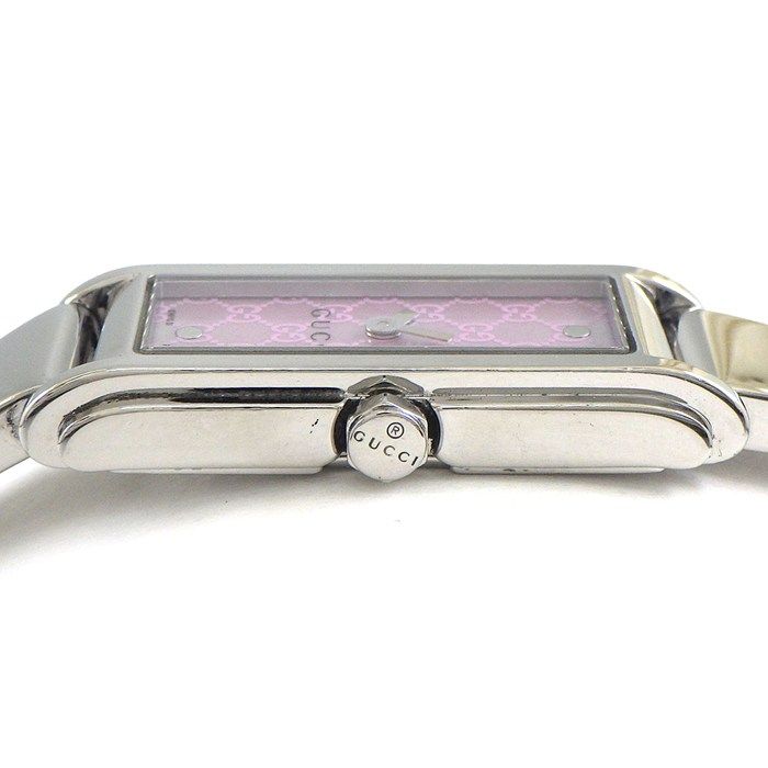 Gucci Watch Bangle 109 Horsebit Rectangular GG Pattern Pink Shell Dial SS — view 2
