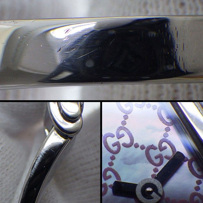 Gucci Watch Bangle 109 Horsebit Rectangular GG Pattern Pink Shell Dial SS — view 8