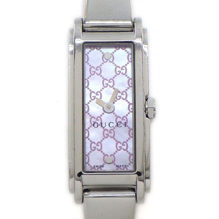 Gucci Watch Bangle 109 Horsebit Rectangular GG Pattern Pink Shell Dial SS