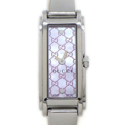 Gucci Watch Bangle 109 Horsebit Rectangular GG Pattern Pink Shell Dial SS