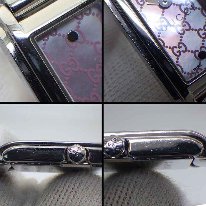Gucci Watch Bangle 109 Horsebit Rectangular GG Pattern Pink Shell Dial SS — view 5