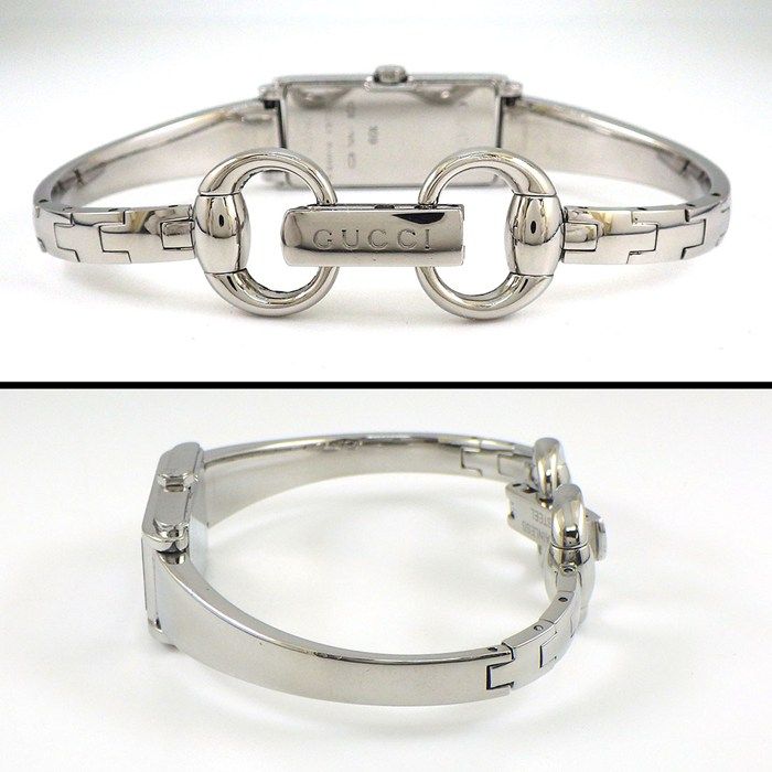 Gucci Watch Bangle 109 Horsebit Rectangular GG Pattern Pink Shell Dial SS — view 3