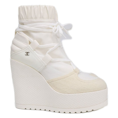 Chanel 19k CC Logo Lace Up Heels Short Boots — view 4