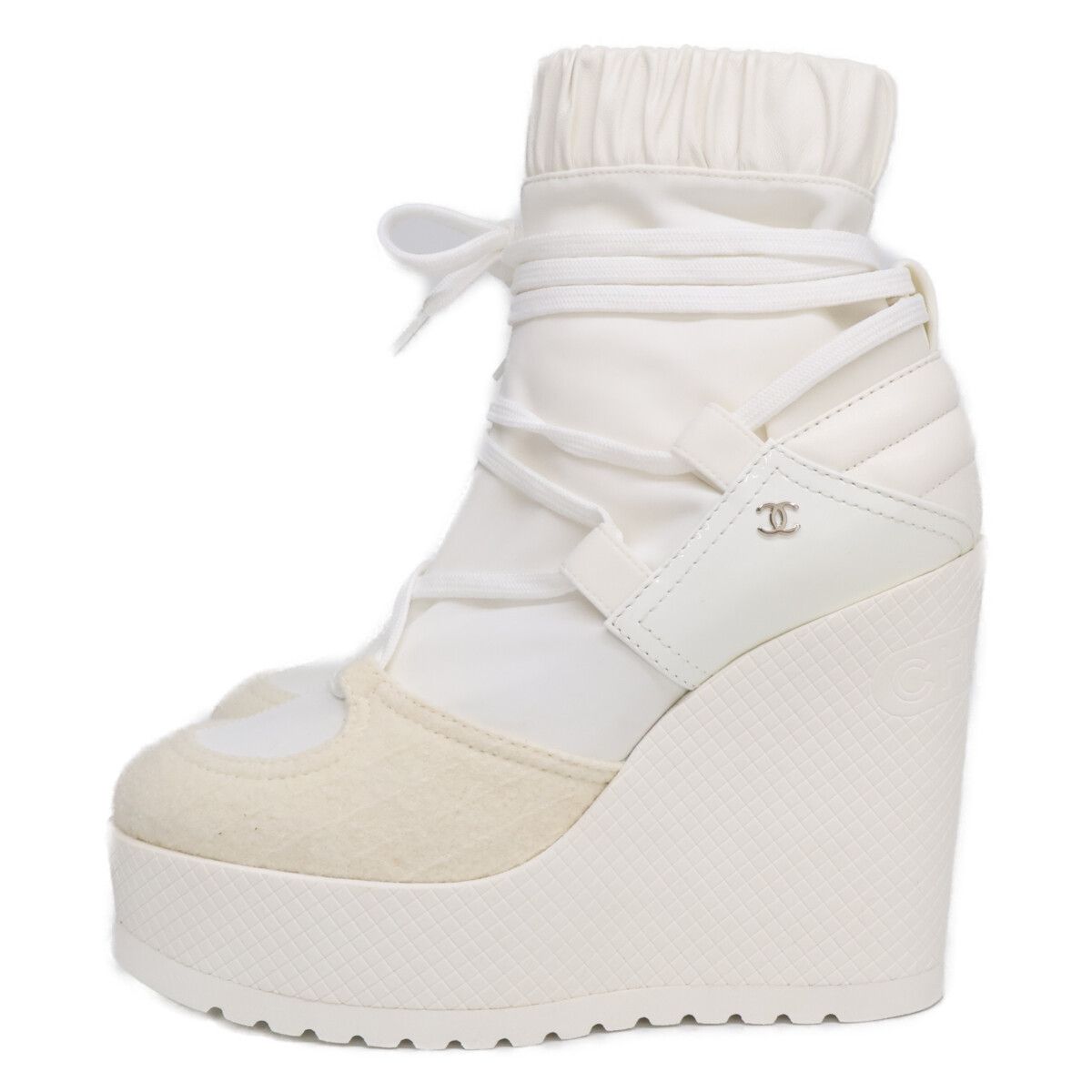 Chanel 19k CC Logo Lace Up Heels Short Boots — view 2