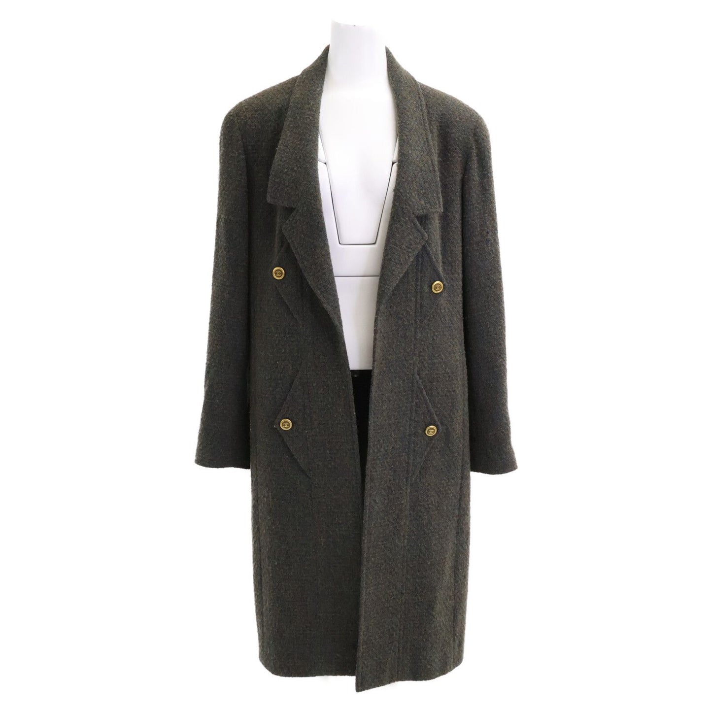 Chanel CC Logo Button Alpaca Mixed Tweed Long 44 Jacket