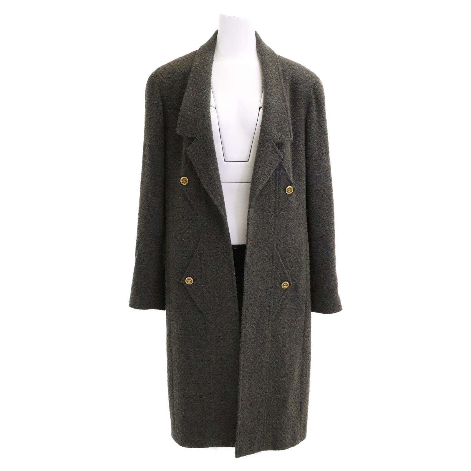 Chanel CC Logo Button Alpaca Mixed Tweed Long 44 Jacket