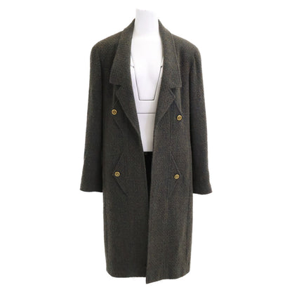 Chanel CC Logo Button Alpaca Mixed Tweed Long 44 Jacket