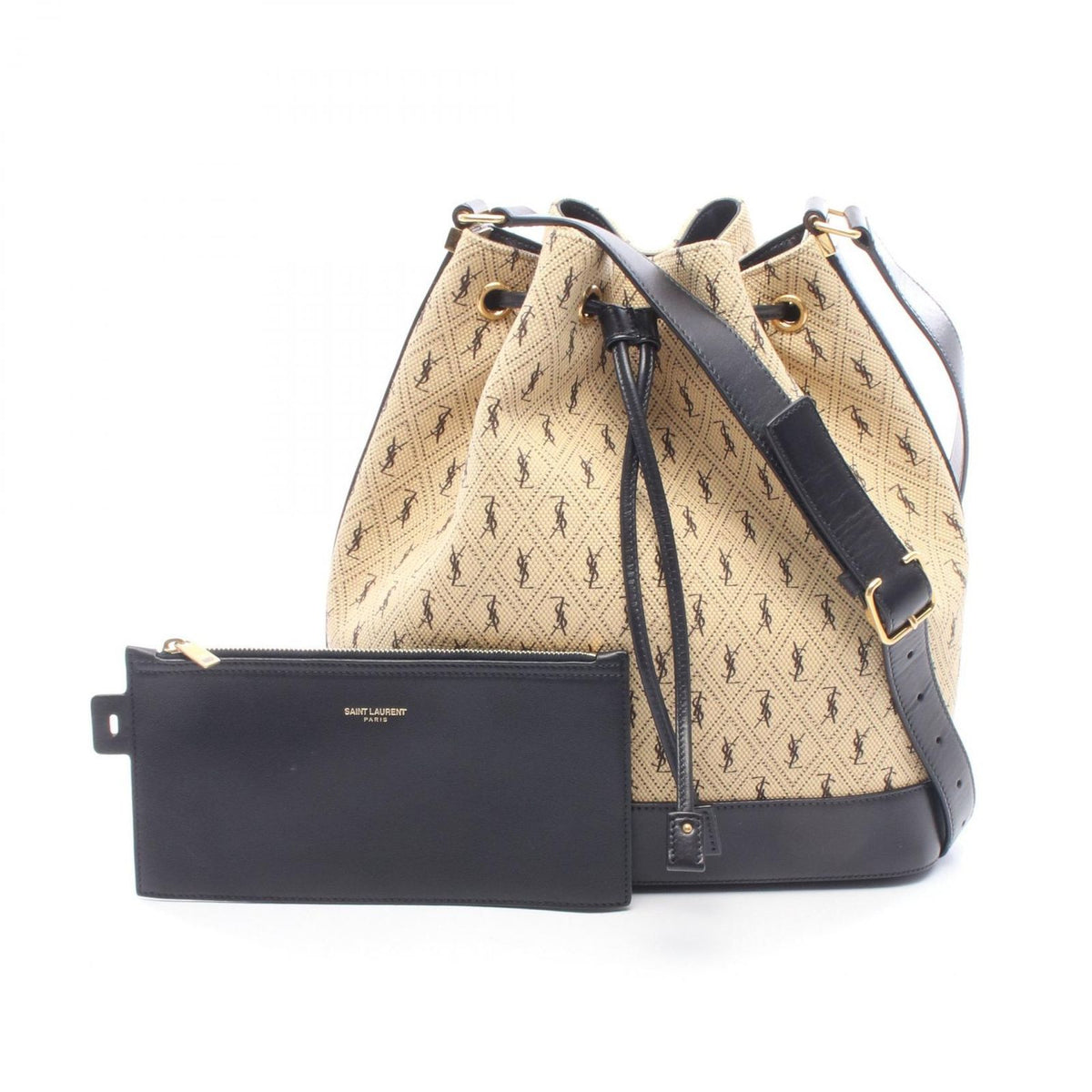 Saint Laurent Paris Shoulder Bag le Monogram Beige Black Canvas Leather