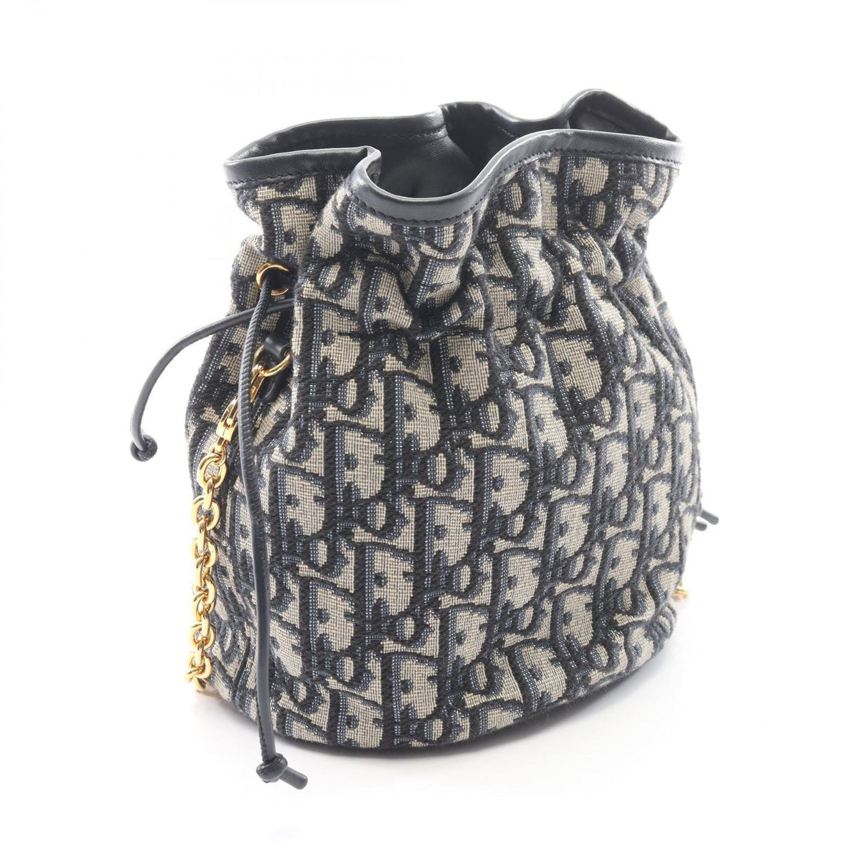Dior Shoulder Bag 30 Montaigne Drawstring Mini Oblique Ivory Navy Canvas — view 2