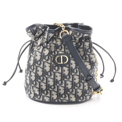 Dior Shoulder Bag 30 Montaigne Drawstring Mini Oblique Ivory Navy Canvas
