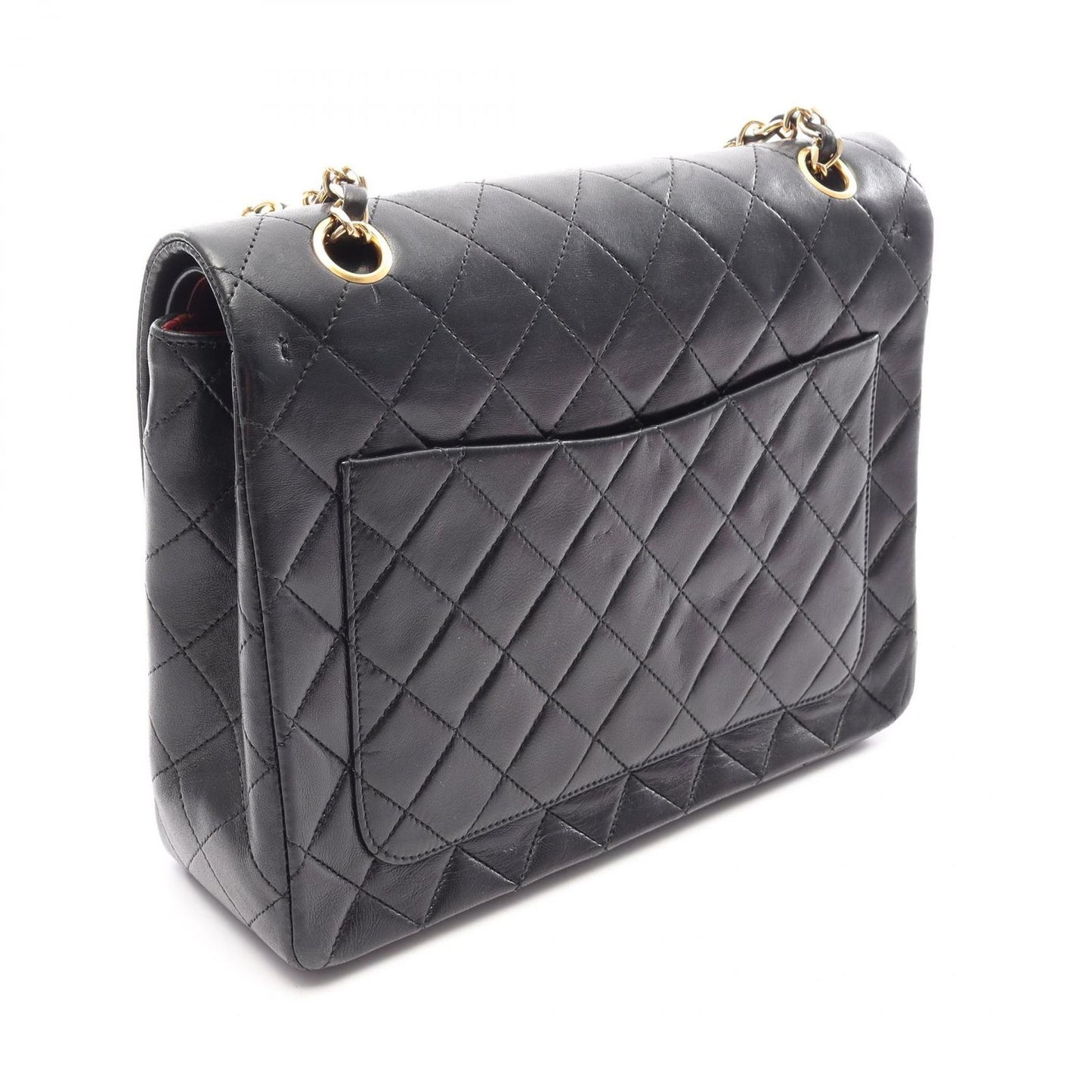 Chanel Shoulder Bag Quilted Double Flap Black Lambskin Chain — view 2
