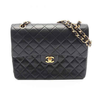 Chanel Shoulder Bag Quilted Double Flap Black Lambskin Chain