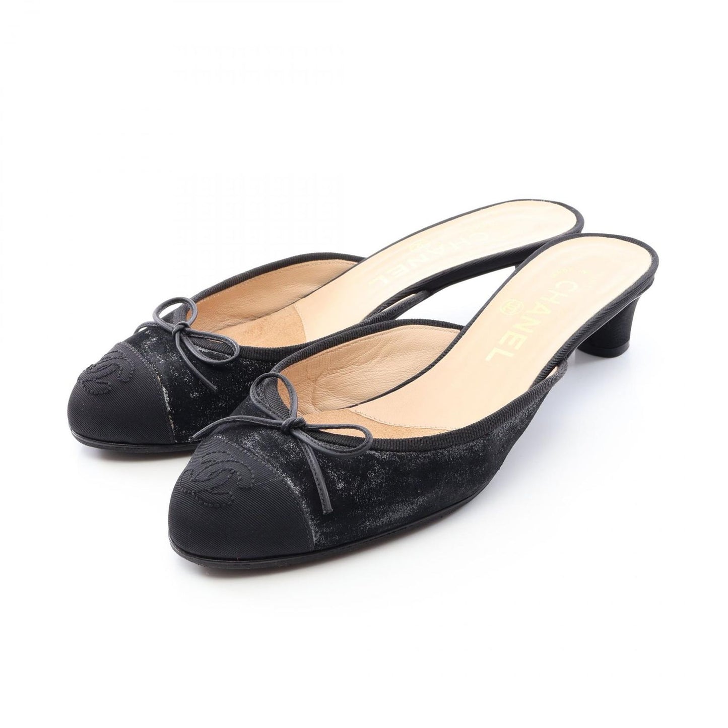 Chanel Mules CC Logo Ribbon Suede