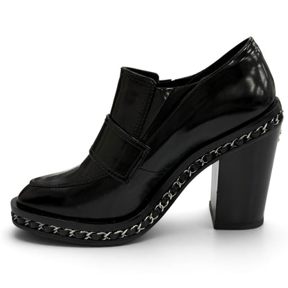 Chanel Leather Loafers Bootie with CC Logo Chain Black Silver Boot 36.5 — view 6