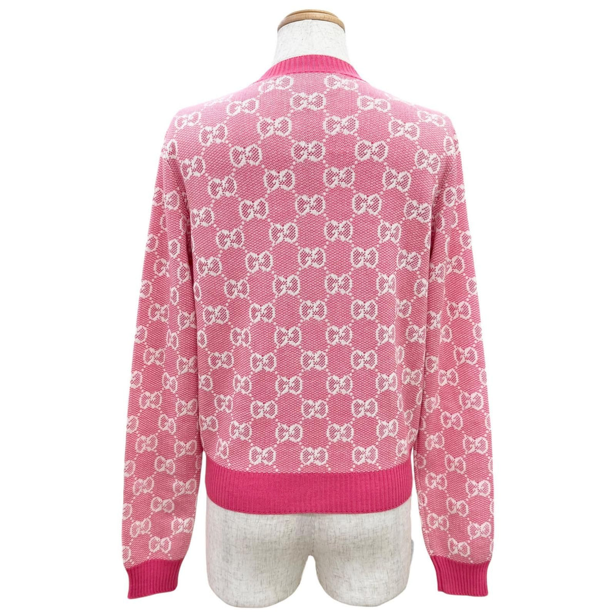 Gucci Wool Cotton GG Jacquard Anchor Gold Button Cardigan Pink XS — view 4