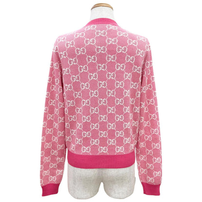 Gucci Wool Cotton GG Jacquard Anchor Gold Button Cardigan Pink XS — view 4