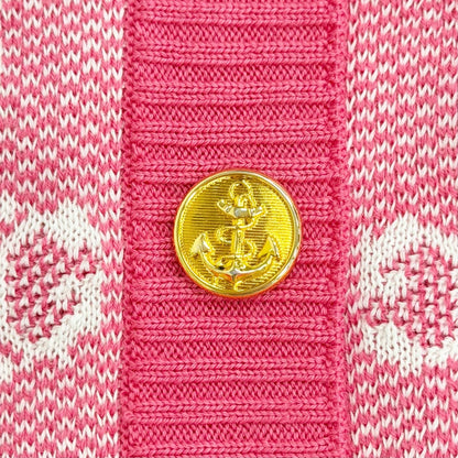 Gucci Wool Cotton GG Jacquard Anchor Gold Button Cardigan Pink XS — view 5