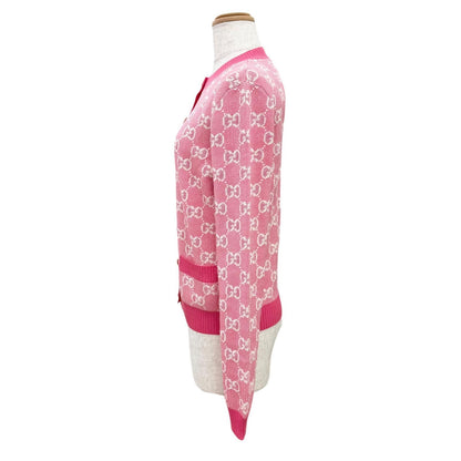 Gucci Wool Cotton GG Jacquard Anchor Gold Button Cardigan Pink XS — view 3