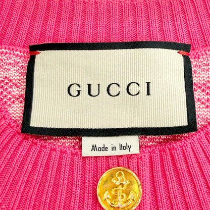 Gucci Wool Cotton GG Jacquard Anchor Gold Button Cardigan Pink XS — view 6