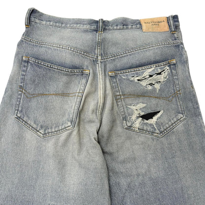 Balenciaga Trompe L'oeil Denim Transfer Brushed Back Distressed Sweat — view 4