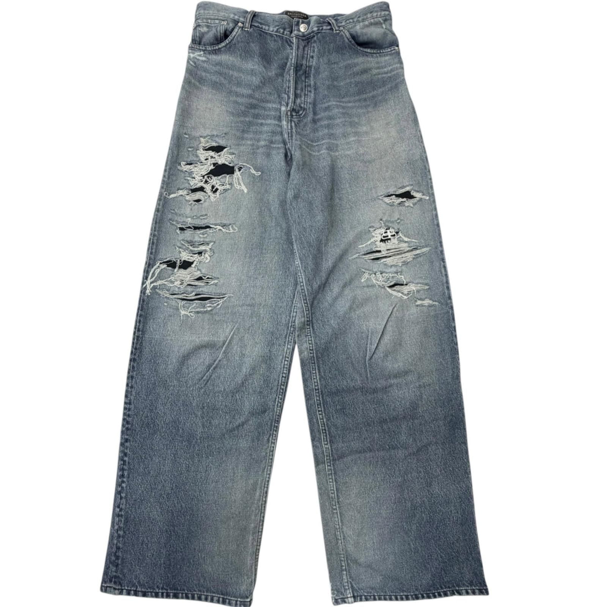 Balenciaga Trompe L'oeil Denim Transfer Brushed Back Distressed Sweat