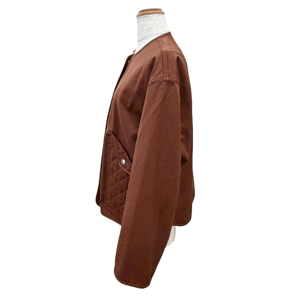 Hermes Cotton Silver Sellier Buttons Collarless Jacket Brown 36 — view 3