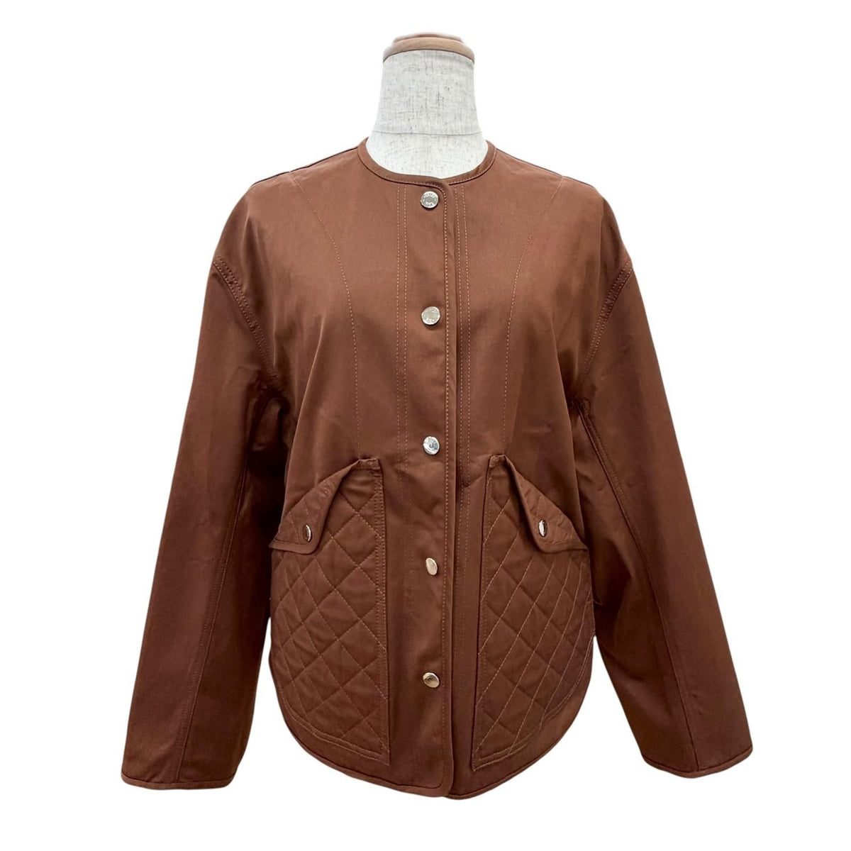 Hermes Cotton Silver Sellier Buttons Collarless Jacket Brown 36