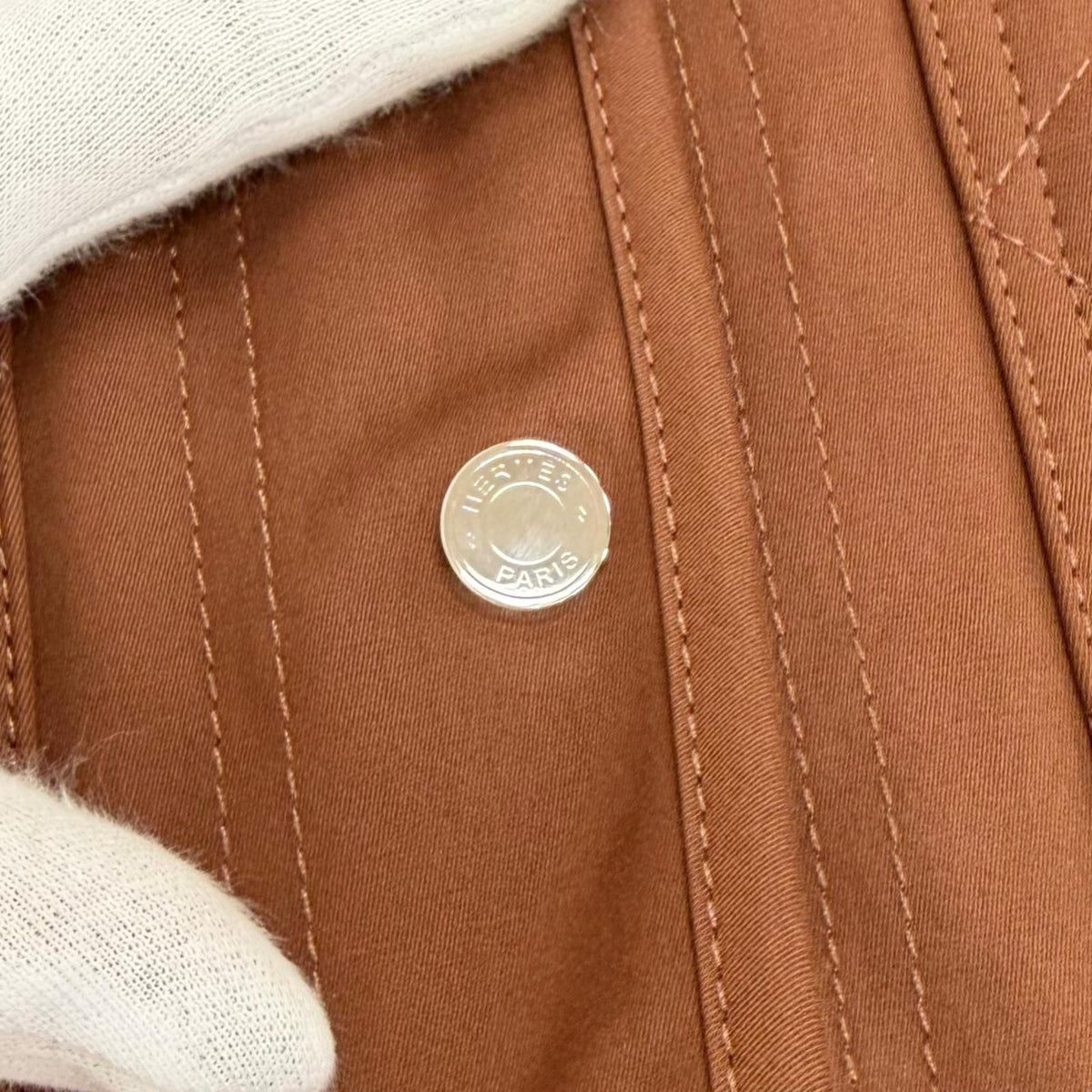 Hermes Cotton Silver Sellier Buttons Collarless Jacket Brown 36 — view 6