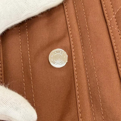 Hermes Cotton Silver Sellier Buttons Collarless Jacket Brown 36 — view 6