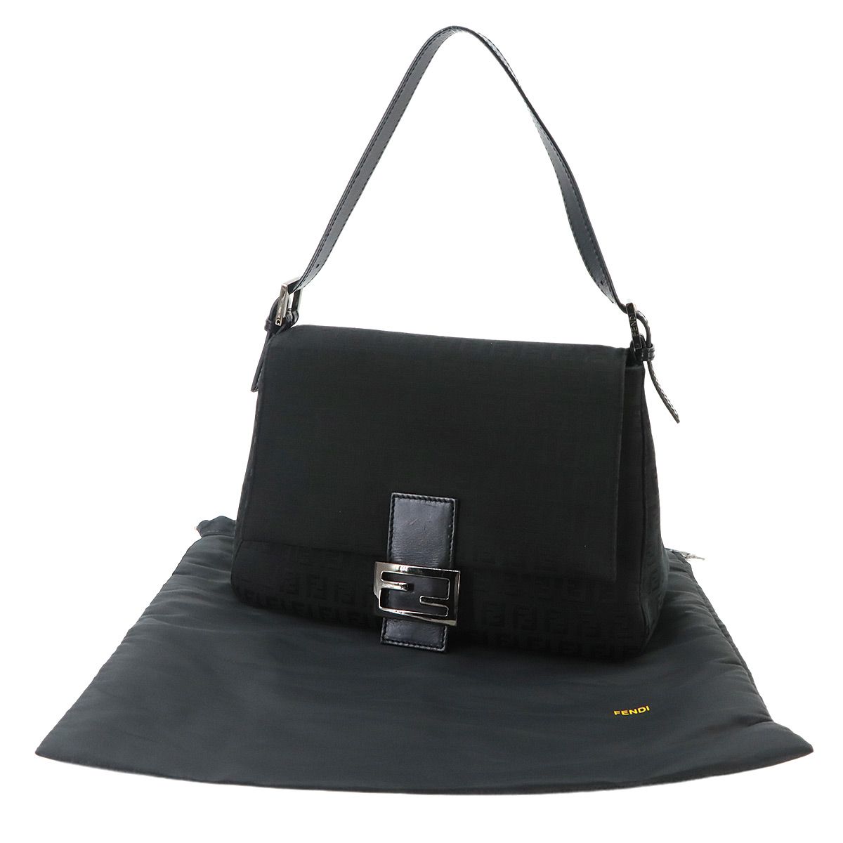 Fendi Zucchino Mamma Bucket Shoulder Bag Canvas Black Gunmetal — view 2