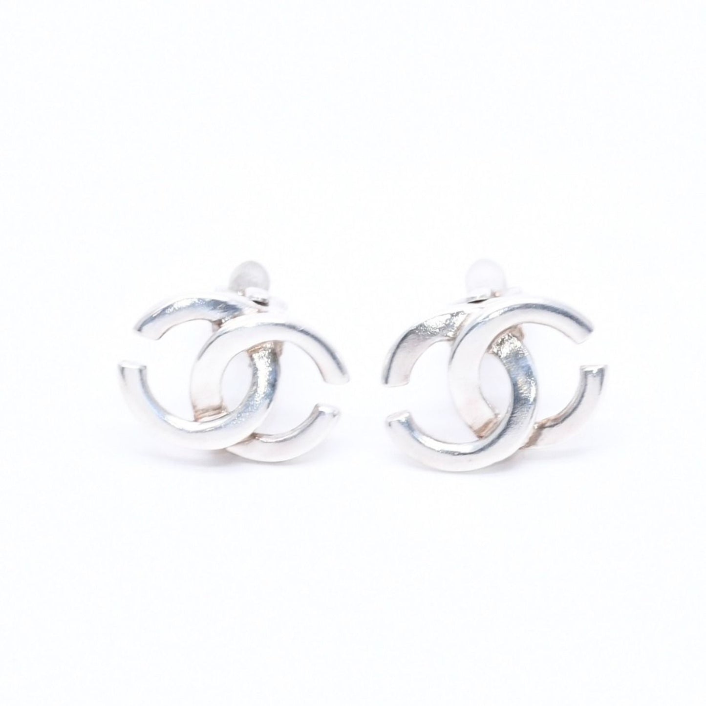 Chanel Vintage CC Logo Earrings 01 Metal Silver