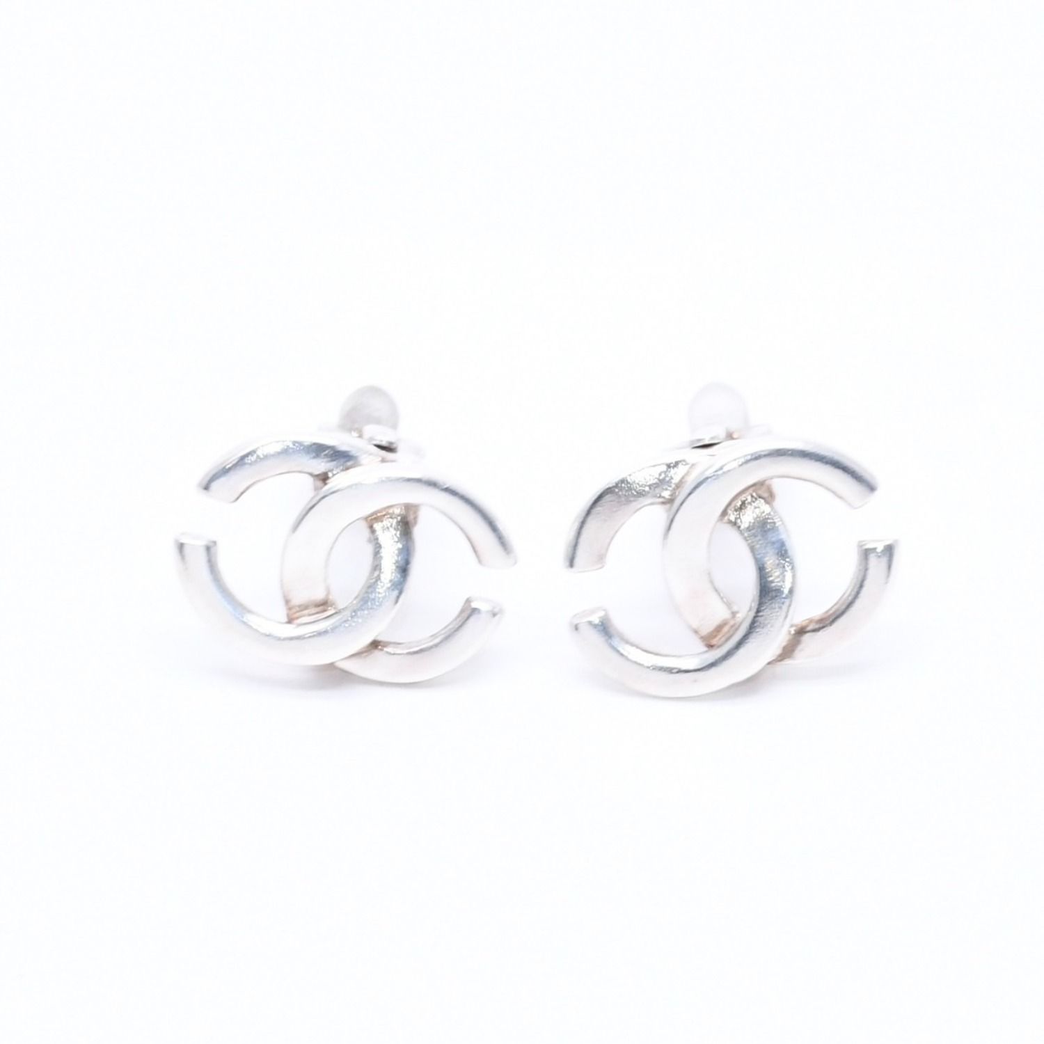 Chanel Vintage CC Logo Earrings 01 Metal Silver