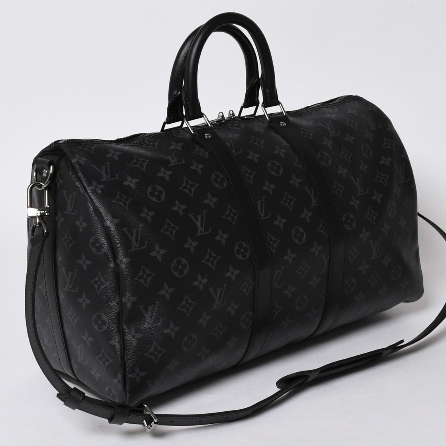 Louis Vuitton Keepall Bandouliere 45 Monogram Eclipse Canvas Black Leather — view 3