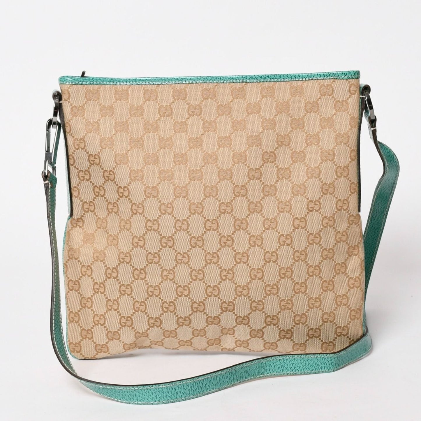 Gucci Square Shape Messenger Bag GG Pattern Beige Turquoise Blue Black Metal