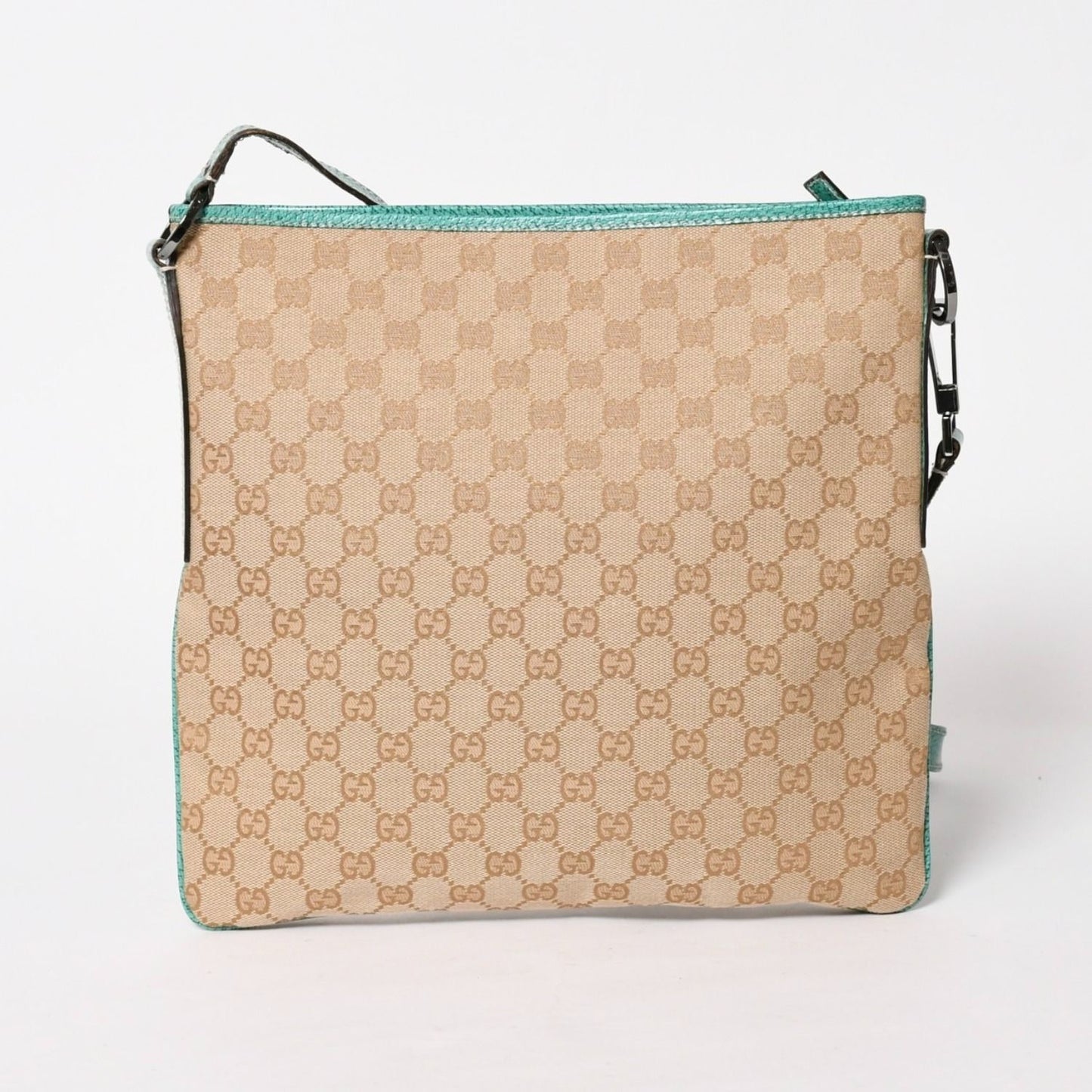 Gucci Square Shape Messenger Bag GG Pattern Beige Turquoise Blue Black Metal — view 2