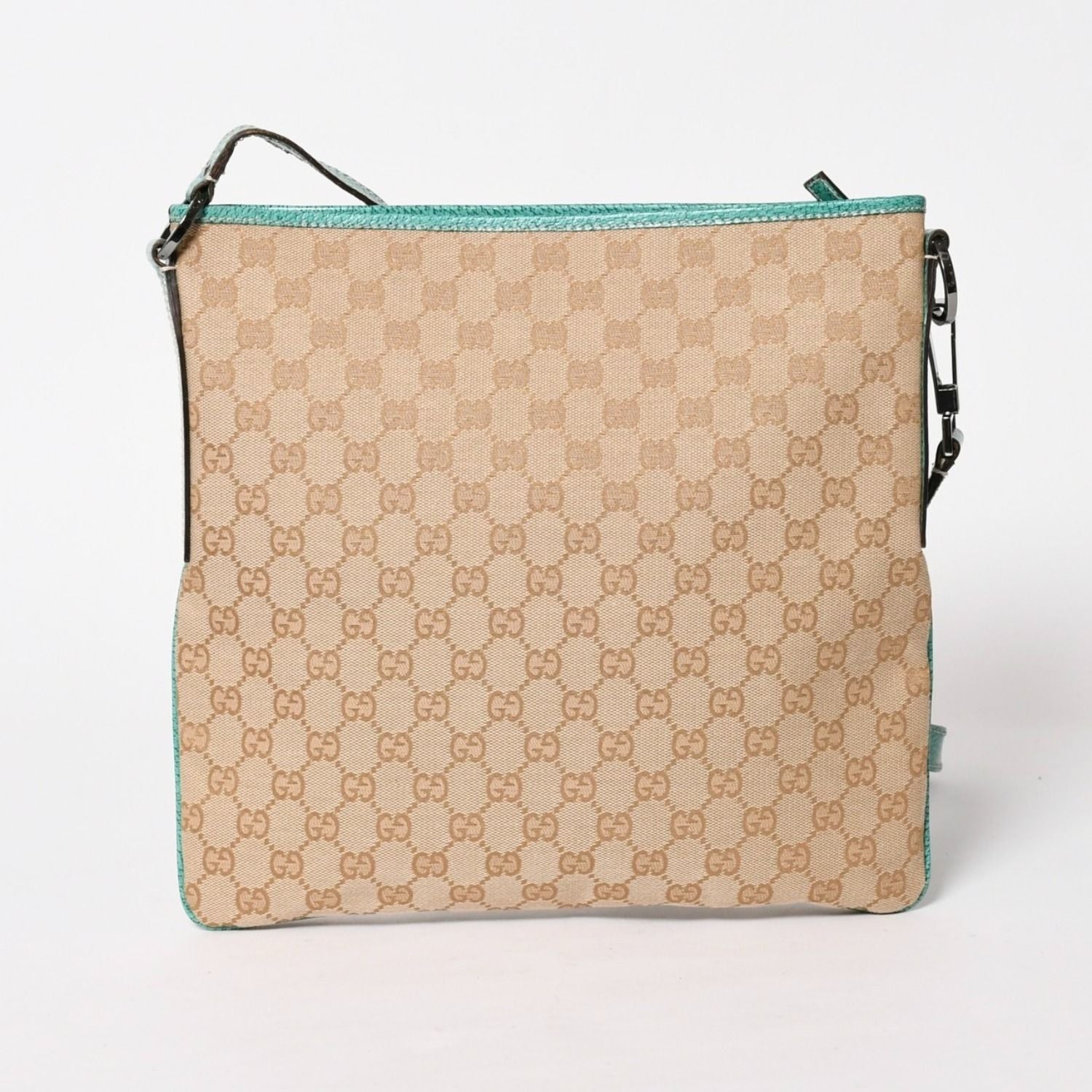 Gucci Square Shape Messenger Bag GG Pattern Beige Turquoise Blue Black Metal — view 2
