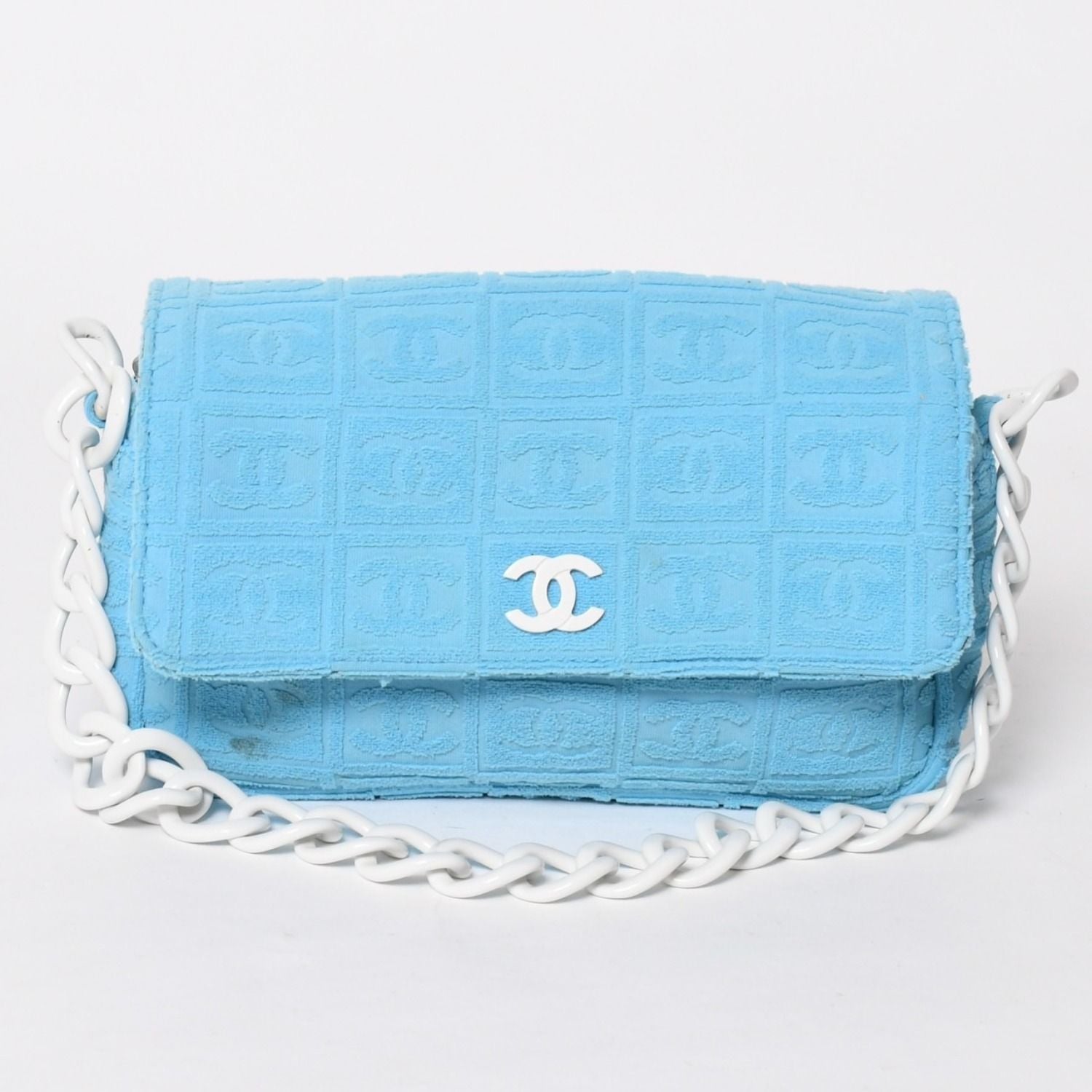 Chanel Sports Line Plastic Chain Shoulder Bag CC Logo Pile Blue White Choco