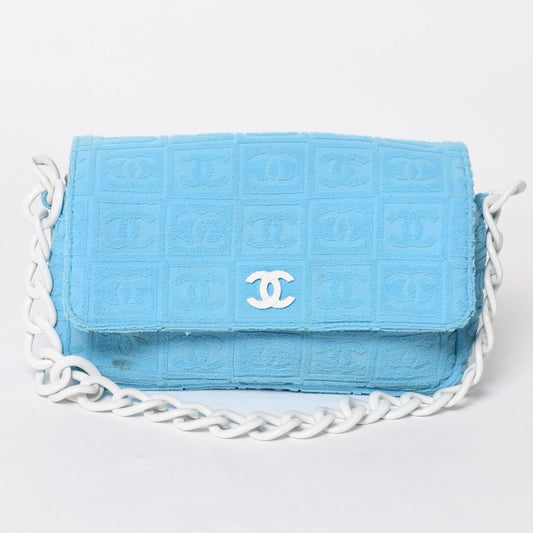 Chanel Sports Line Plastic Chain Shoulder Bag CC Logo Pile Blue White Choco