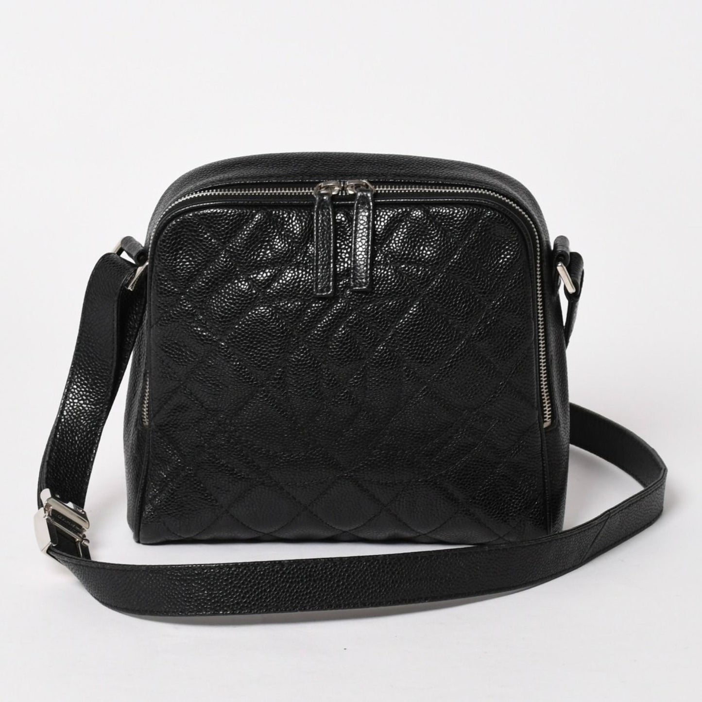 Chanel Shoulder Bag CC Logo Caviar Leather Black Silver
